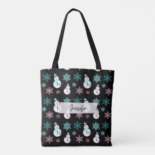 Gepersonaliseerde Snowmen en Snowflakes Kerstmis Tote Bag