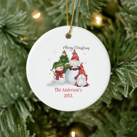 Gepersonaliseerde Snowmen Gnomes Kerstmis Keramisch Ornament (Boom)
