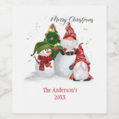 Gepersonaliseerde Snowmen Gnomes Kerstmis Wijn Etiket (Enkel label)