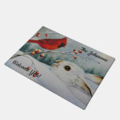 Gepersonaliseerde Snowshoe Rabbit & Red Cardinale Deurmat (Schuin)
