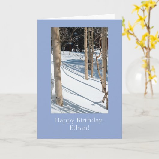 Gepersonaliseerde Snowy Aspens Verjaardag Kaart Sj (Gele Bloem)