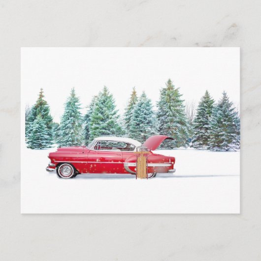 Gepersonaliseerde Snowy Winter's Day Vintage Car. Feestdagenkaart (Voorkant)