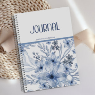 Gepersonaliseerde Soft Classic Blue Floral Journal Notitieboek