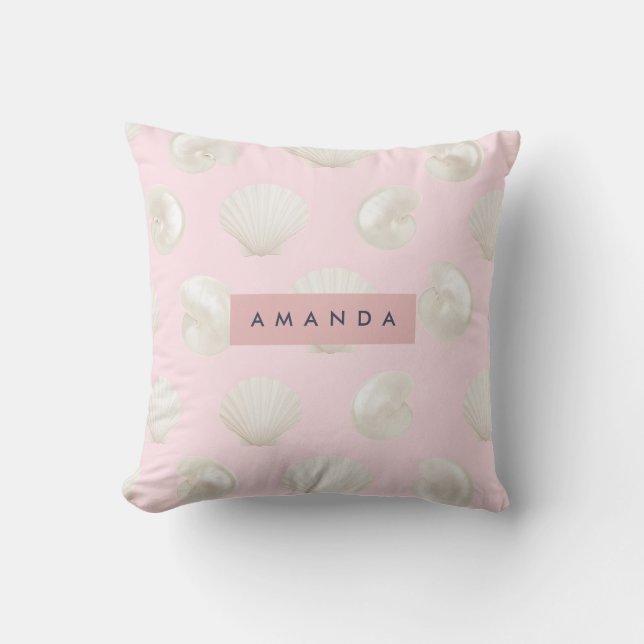 Gepersonaliseerde Soft Pastels Seashell Patroon Kussen (Voorkant)