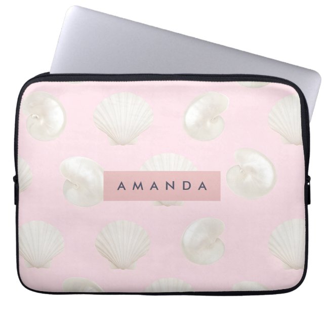 Gepersonaliseerde Soft Pastels Seashell Patroon Laptop Sleeve (Voorkant)