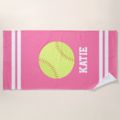 Gepersonaliseerde softbal meisjes strandlaken (Voorkant)