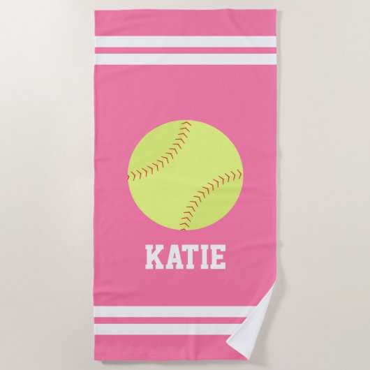 Gepersonaliseerde softbal meisjes strandlaken (Voorkant)