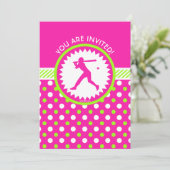Gepersonaliseerde Softbal Roze - Groene Polka-Stip Kaart (Staand voorkant)