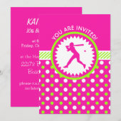 Gepersonaliseerde Softbal Roze - Groene Polka-Stip Kaart (Voorkant / Achterkant)