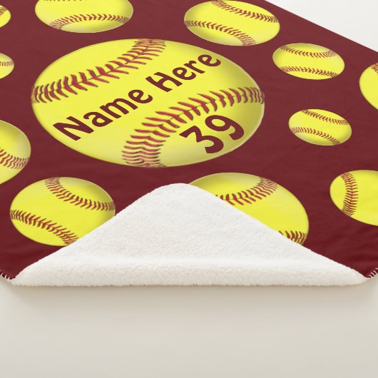 Gepersonaliseerde Softball Blanket, Maroon/Bourgog Sherpa Deken (3/4)