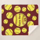 Gepersonaliseerde Softball Blanket, Maroon/Bourgog Sherpa Deken (Voorkant (horizontaal))