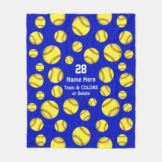 Gepersonaliseerde Softball Blanket, Tekst, Kleuren Fleece Deken (Voorkant)