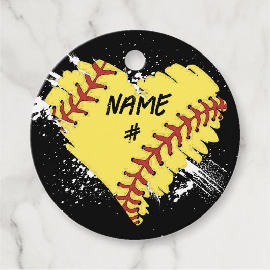 Gepersonaliseerde Softball Heart Party gunst Label (Voorkant)
