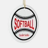 Gepersonaliseerde Softball-kerstversiering Keramisch Ornament (Rechts)