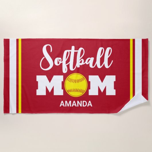 Gepersonaliseerde Softball Moeder Moederdag Strandlaken (Voorkant)