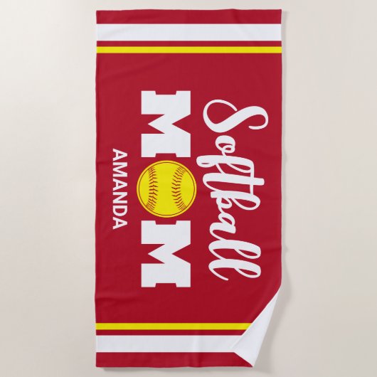 Gepersonaliseerde Softball Moeder Moederdag Strandlaken (Voorkant)