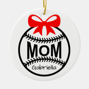Gepersonaliseerde Softball- of Baseball Mam Orname Keramisch Ornament