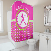 Gepersonaliseerde Softball roze - Groene Polka-Sti Douchegordijn (In situ)