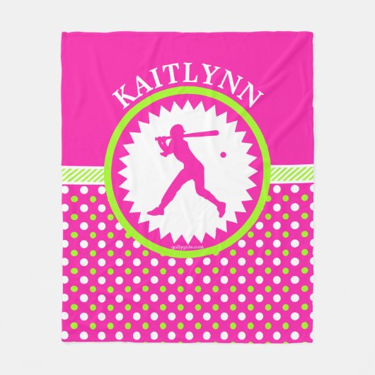 Gepersonaliseerde Softball roze - Groene Polka-Sti Fleece Deken (Voorkant)