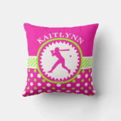 Gepersonaliseerde Softball roze - Groene Polka-Sti Kussen (Achterkant)