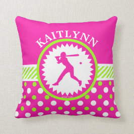 Gepersonaliseerde Softball roze - Groene Polka-Sti Kussen