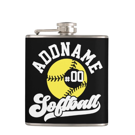 Gepersonaliseerde Softball Speler VOEG NAAM TOE Re Heupfles (Voorkant)