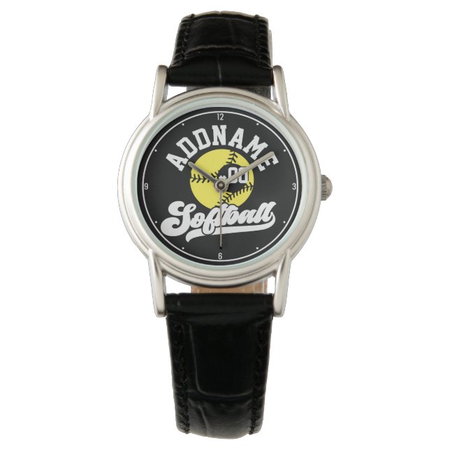 Gepersonaliseerde Softball Speler VOEG NAAM TOE Re Horloge (Voorkant)