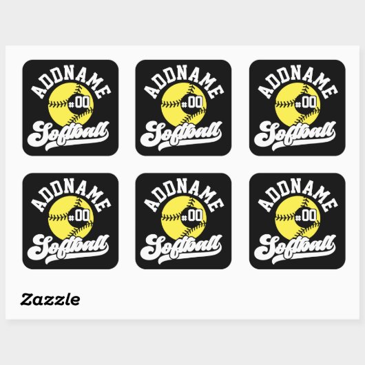 Gepersonaliseerde Softball Speler VOEG NAAM TOE Re Vierkante Sticker (Vel)