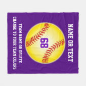 Gepersonaliseerde Softball Team geeft Jouw tekst, Fleece Deken (Voorkant (Horizontaal))