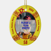 Gepersonaliseerde Softball-versieringen, uw FOTO,  Keramisch Ornament (Rechts)