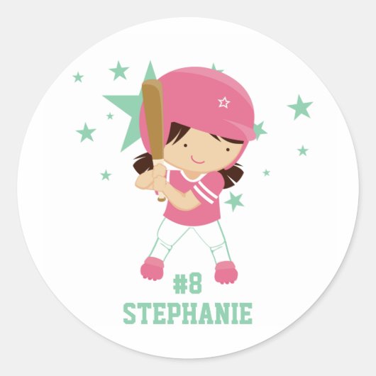 Gepersonaliseerde softbalspeler en sterren sticker (Voorkant)