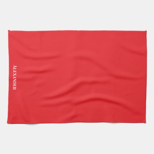 Gepersonaliseerde Solid Helder Rood Gewoon Wit Scr Theedoek (Horizontaal)