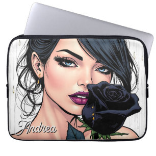 Gepersonaliseerde sombere gotische vrouw met roos laptop sleeve