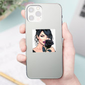 Gepersonaliseerde sombere gotische vrouw met roos sticker (Telefoon)