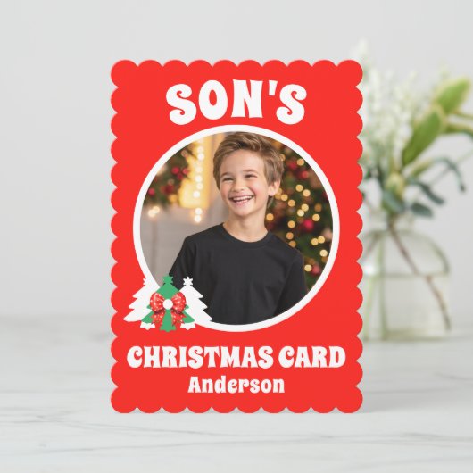 Gepersonaliseerde Son's Foto Kerstvakantie Kaart (Staand voorkant)