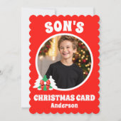 Gepersonaliseerde Son's Foto Kerstvakantie Kaart (Voorkant)