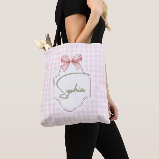 Gepersonaliseerde Sophia Baby Girl Nursery Bow & G Tote Bag (Dichtbij)