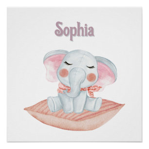 Gepersonaliseerde "Sophia" Sleepy Baby Elephant Perfect Poster