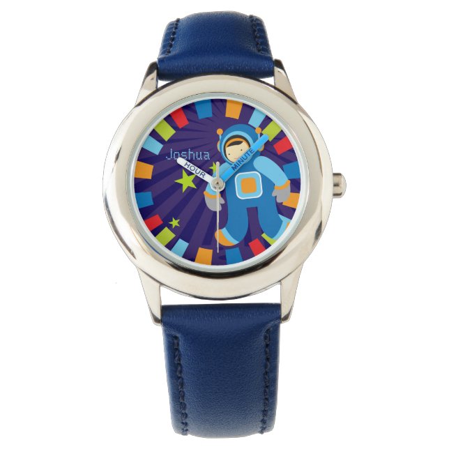 Gepersonaliseerde Space Age Happy Birthday Horloge (Voorkant)