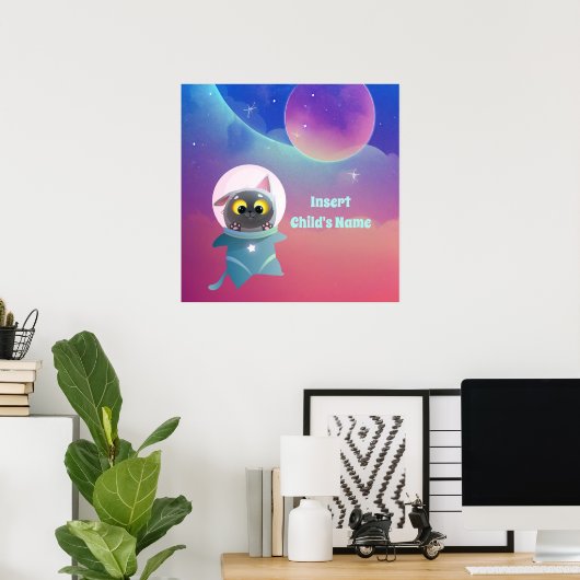 Gepersonaliseerde Space Cat Poster (Thuiskantoor)