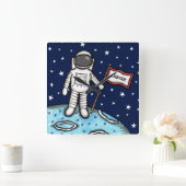 Gepersonaliseerde Spaceman Astronaut Cosmonaut Squ Vierkante Klok (Huis)
