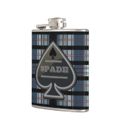 Gepersonaliseerde Spade Poker Blauwe geruite Flask Heupfles (Links)