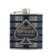 Gepersonaliseerde Spade Poker Blauwe geruite Flask Heupfles (Voorkant)