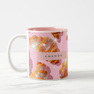 Gepersonaliseerde Sparkle Croissant Stijl Tweekleurige Koffiemok