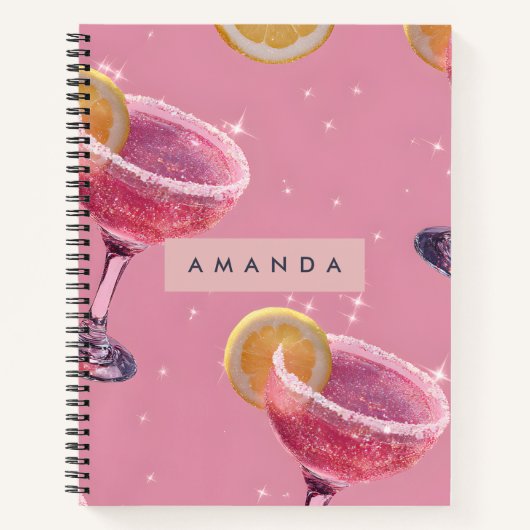 Gepersonaliseerde Sparkle Glam Roze Cocktail Notitieboek (Voorkant)