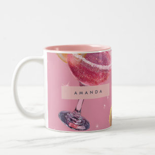 Gepersonaliseerde Sparkle Glam Roze Cocktail Tweekleurige Koffiemok
