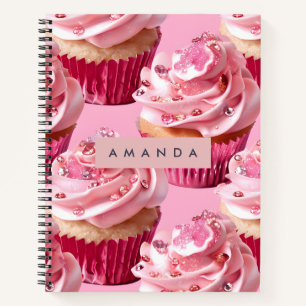 Gepersonaliseerde Sparkle Glam Roze Cupcake Verruk Notitieboek