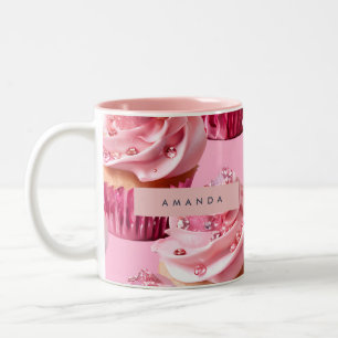 Gepersonaliseerde Sparkle Glam Roze Cupcake Verruk Tweekleurige Koffiemok