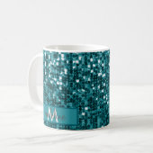 Gepersonaliseerde Sparkly Blauwgroen Sequin / Glit Koffiemok (Voorkant links)