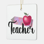 Gepersonaliseerde Sparkly Christmas Pencil Teacher Keramisch Ornament (Links)